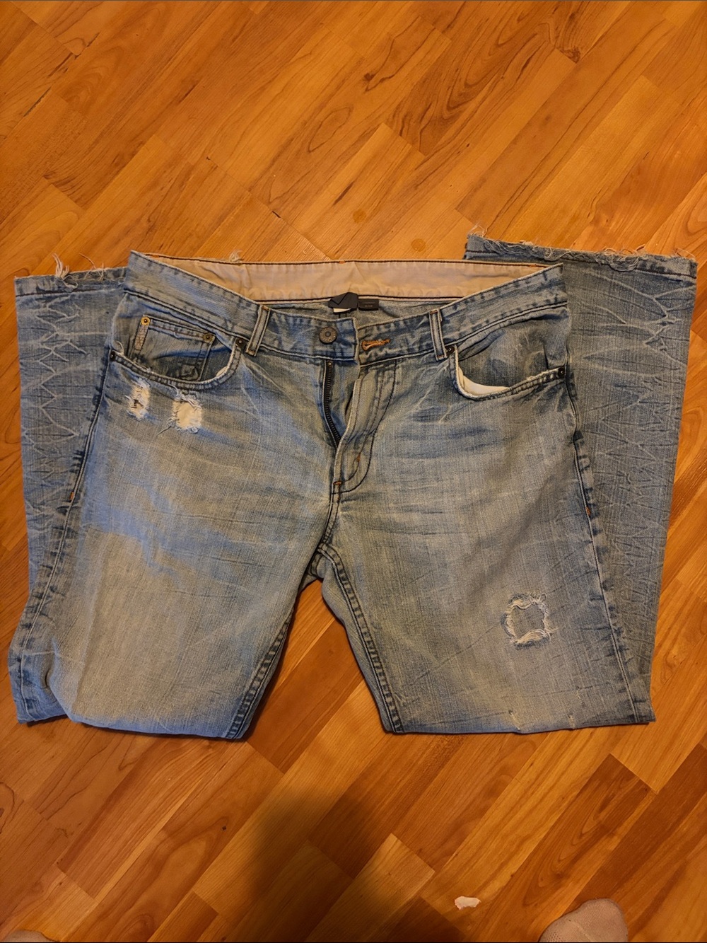 Armani Exchange Light Blue Distressed Straight Jeans